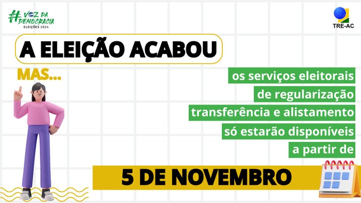 Cadastro Eleitoral será reaberto no dia 5 de novembro Após o período eleitoral, TRE retoma serviços de alistamento, transferência e revisão para eleit...