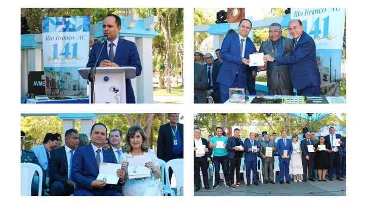 Durante o ato, o Presidente do TRE-AC recebeu o Selo de Rio Branco, emitido pelos Correios