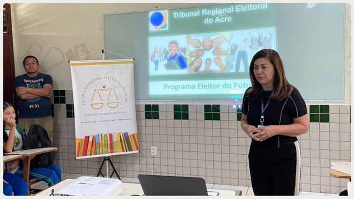 Justiça Eleitoral leva cidadania a jovens com o projeto Eleitor do Futuro Alunos do 9º ano da Escola Frei Heitor participaram de roda de conversa sobre democracia, voto c...
